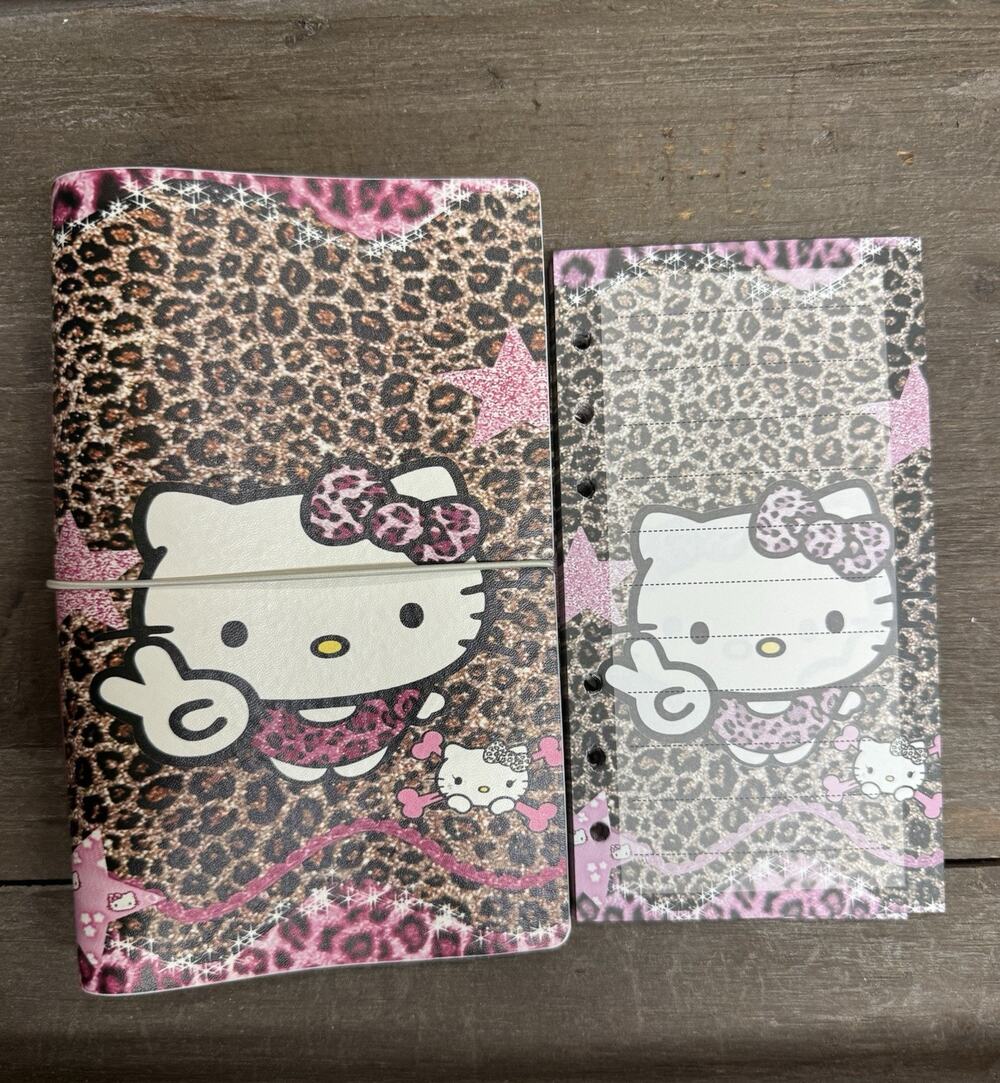 Leopard Hello Kitty Sanrio A6 6 Ring Soft Binder, & Paper